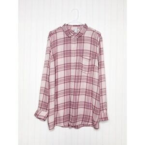 Old Navy Classic XL Pink Plaid Button Front Long Sleeve Flannel Top Trendy Cozy